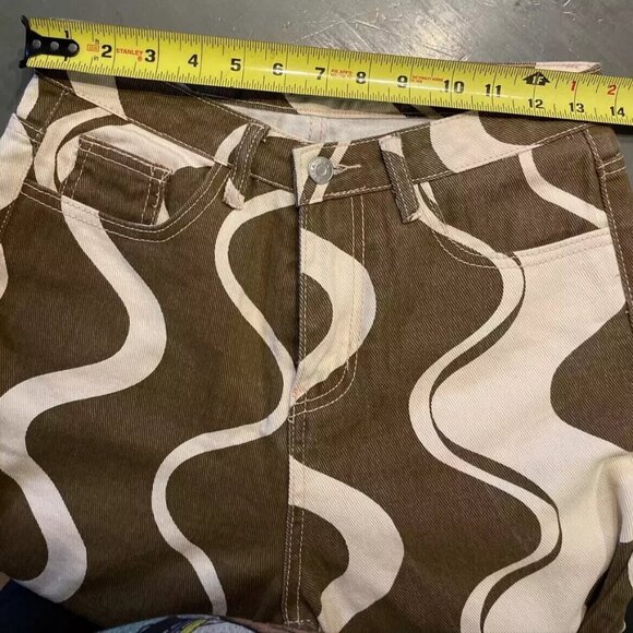 Adika Swish Printed Wide Leg Jeans Brown and‎ Cream Size Small (28) Hippy Grunge - Picture 4 of 6